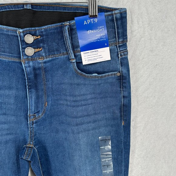 Apt 9 Jeans Womens 8 Blue Denim Curvy Straight Slimming Tummy Waistband Pants - Picture 5 of 16